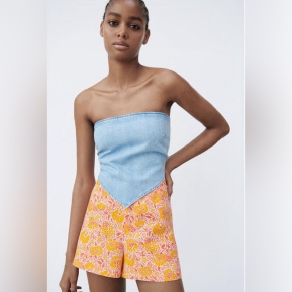 NWT Zara Pink & Orange Floral High Waist Shorts - Picture 8 of 12